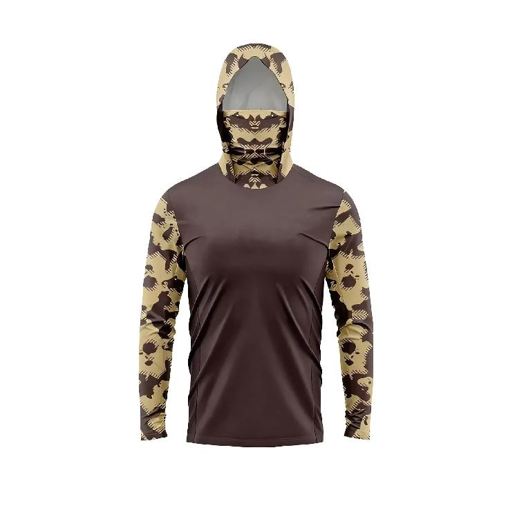 Men Camo Fishing Hoodie UPF50+ Sun Protection Long Sleeve Shirt With Face Mask Quick Dry Outdoor Hunting Fishing Shirts