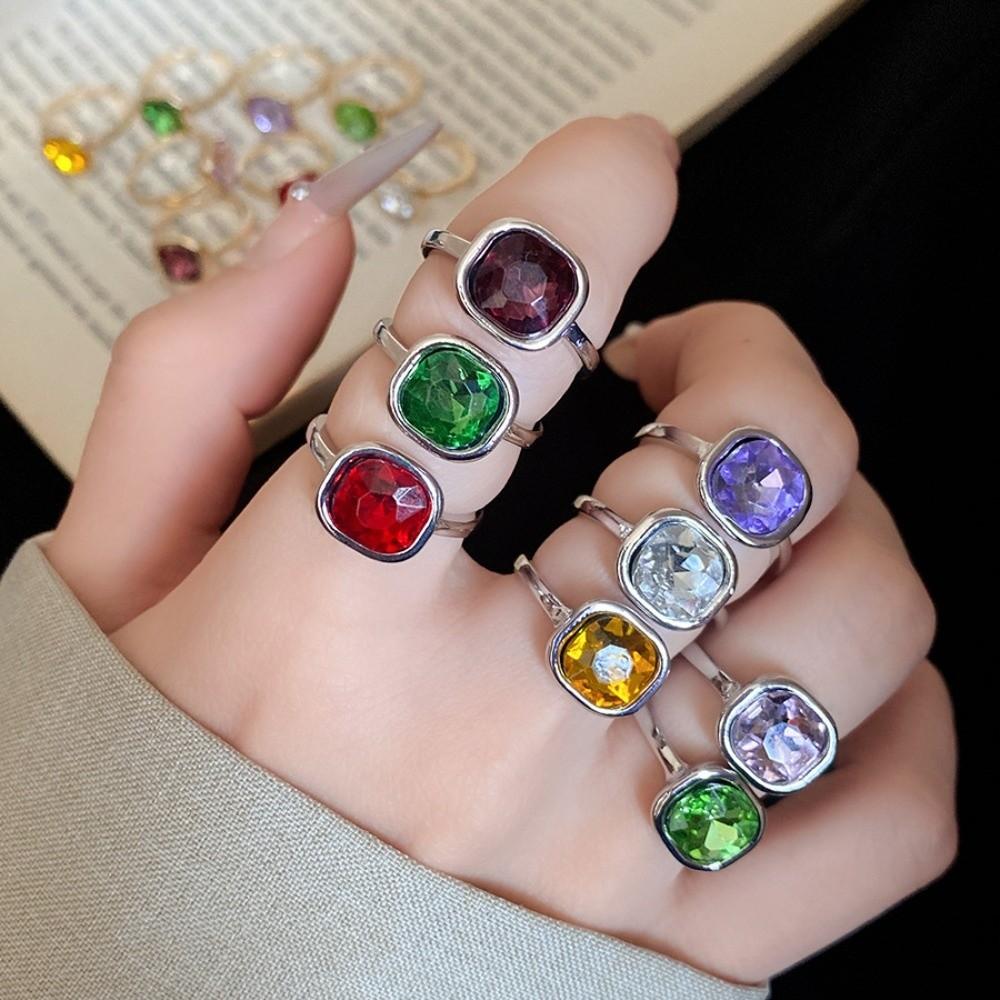 8Pcs Y2K Classic Geometric Ring Exaggerated Big Dome Plain Ring Crystal Opening Rings Set Women