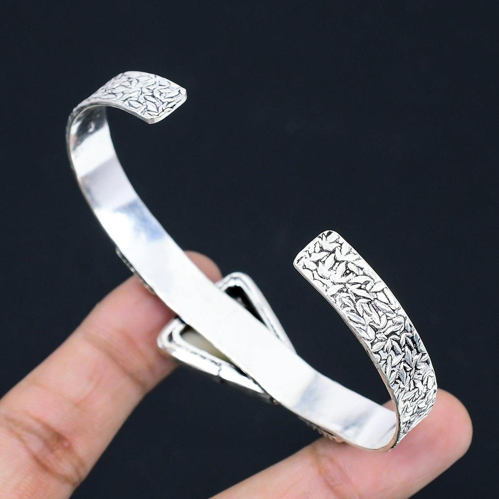 Wedding Gift For Her 925 Silver Natural Mookaite Gemstone Bangle Adjustable