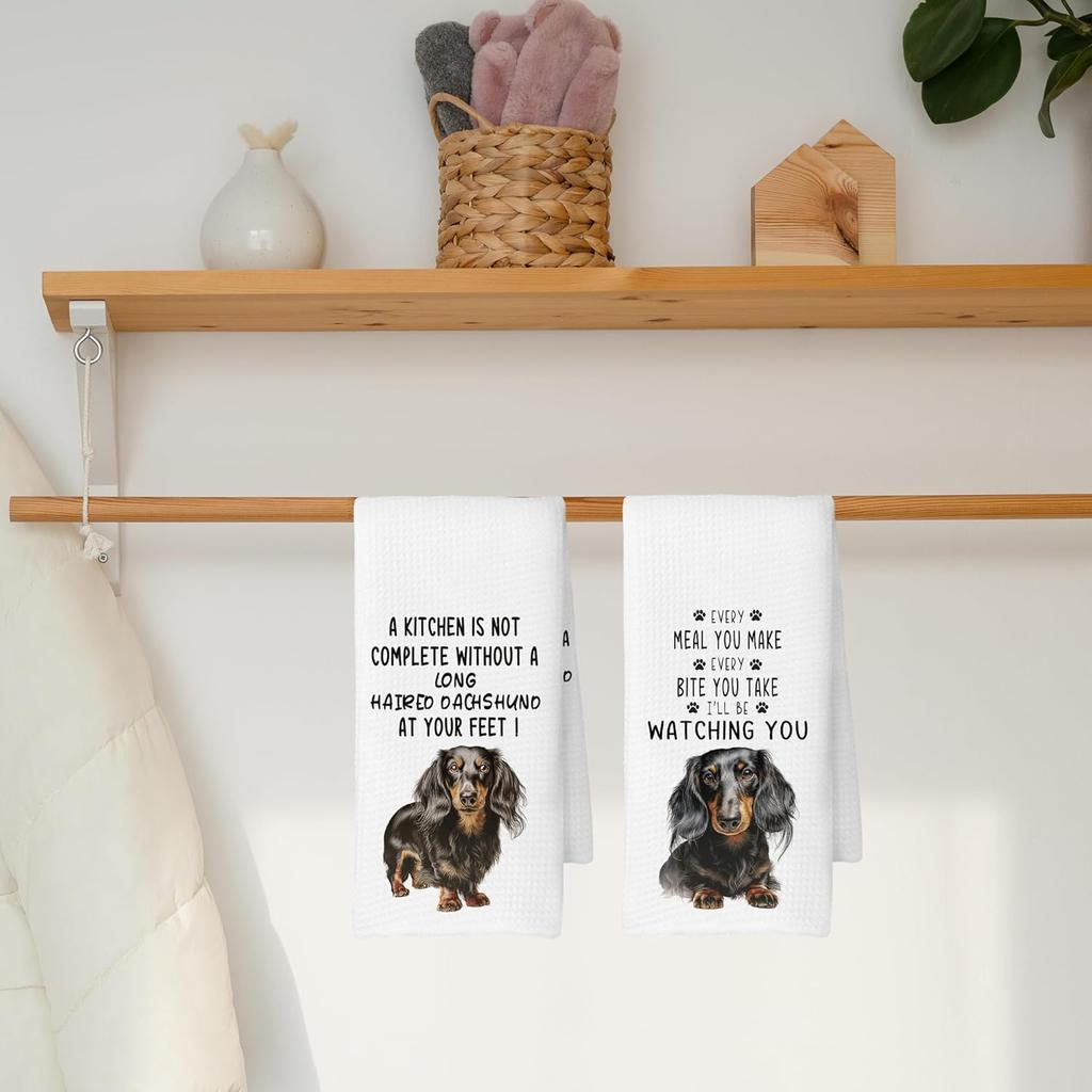 Long-Haired Dachshund Kitchen Towels Set of 2, Dog Gifts for Women, Dachshund Gifts, Dog Lover Mom Gift Tea Towels Kitchen Hand Towels 16x24 Inch for