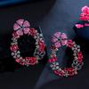 CMM Jewelry Beautiful Pink Red Cubic Zircon Long Drop Flower Party Earrings for Women Wedding Bridal Jewellery