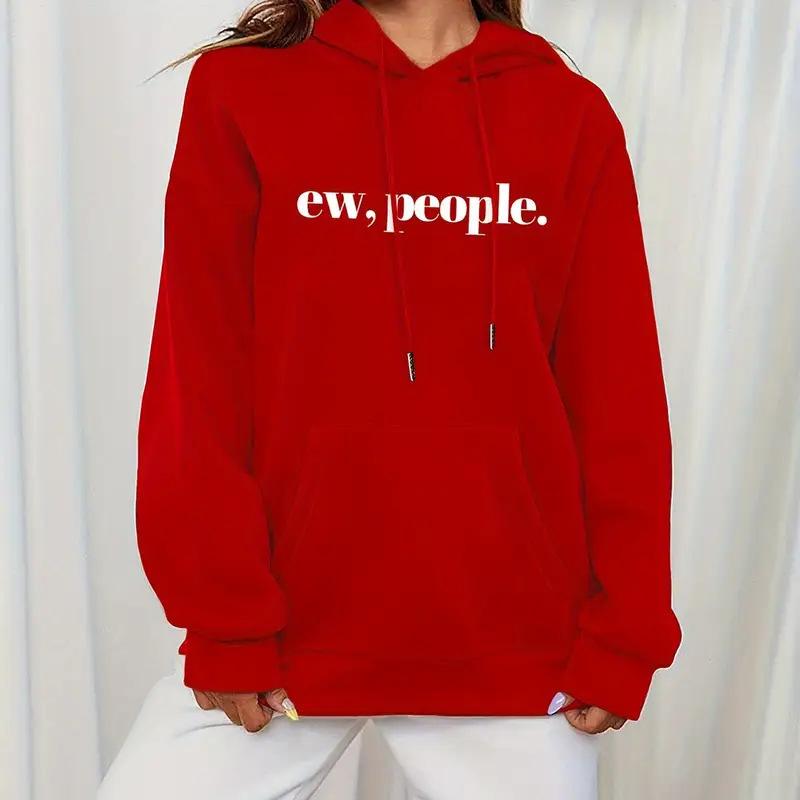 Женские повседневные худи с капюшоном и длинными рукавами, с большим карманом, с принтом букв EW.PEOPLE