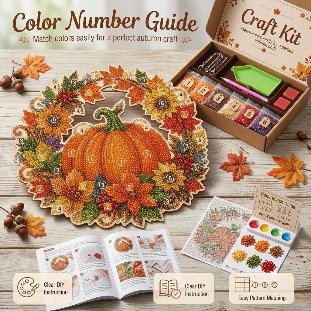 DIY Autumn Harvest Fall Pumpkin Sunflower Diamond Painting Hanging Sign Ornament Kit Acrylic Window Wall Hanging Decor for Home Garden Thanksgiving