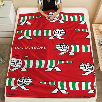 1 шт. Фланелевое одеяло с принтом Лисы Ларсон, Высокое качество, Для всех сезонов, Декор для дома, Тепло и уют, Идеально для рождественских подарков
