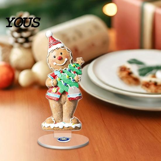 Настольное украшение на Рождество Xmas, Акриловое украшение, 2D Плоская елка, Пряничный человечек с декоративной праздничной вращающейся подставкой, Центр стола