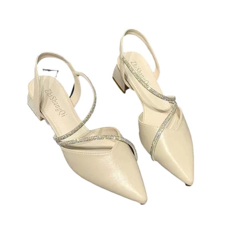 Fashion 2025 Summer New Women's Fashion Comfortable High Heels Women's Shoes Slip-on Pointed Toe Rhinestone Sandals Zapatillas Mujer