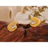 Yhpup Summer Metal Striped Shell Cubic Zirconia Stud Earrings 18K Gold Color Plated Stainless Steel High Quality Daily Jewelry