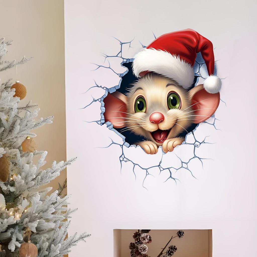 Christmas Wall Stickers Self Adhesive 3D Animal Design Wall Decals For Bedroom Living Room Hallway Holiday Decor