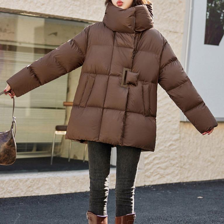 Пуховик с капюшоном женский зимний средней длины новый модный белый утиный пух большого размера