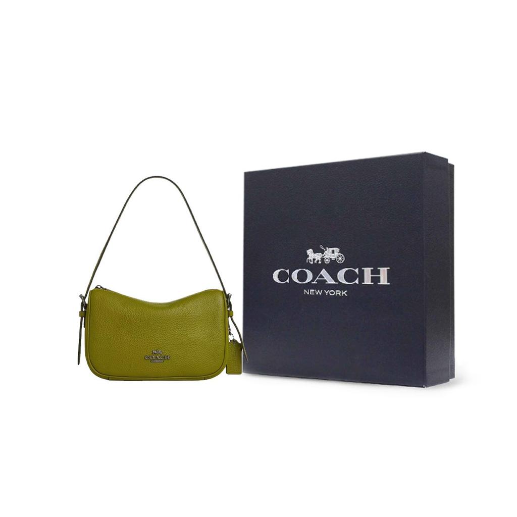 Coach 23 Кейли Серебряный Металлический Аксессуар Сумка на Плечо из Кожи с Текстурой Medium Женская Сумка на Плечо Ярко-Оливковый CY707-QBXUH