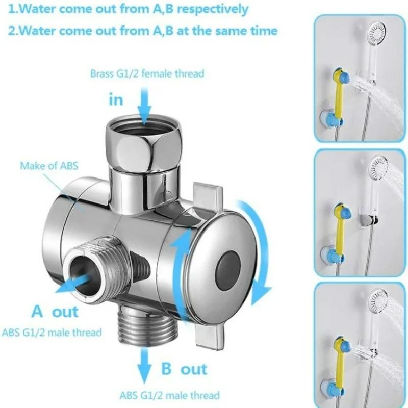 New G1/2 Inch Connector Bathroom Accessories 3 Way Adjustable Shower Head Diverter Valve 3 Mode Switch Adapter Brass 1pcs