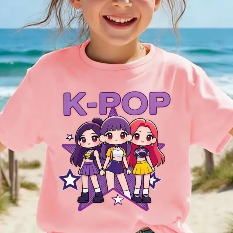 Детская футболка K-pop с мультяшным принтом, короткий рукав, летняя, удобная, забавный подарок для фанатов, футболки в стиле Харадзюку, одежда для девочек