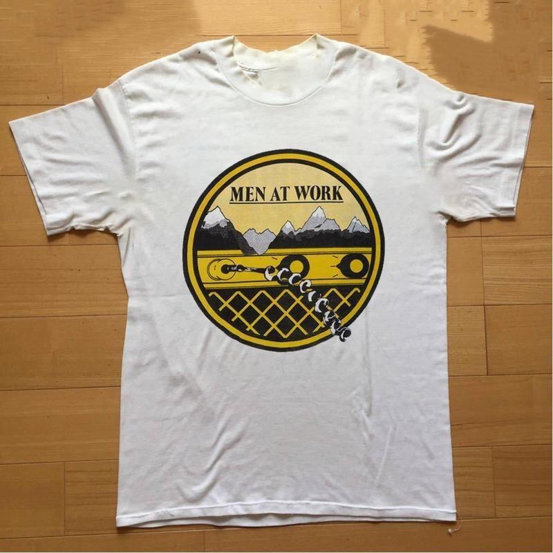 Vtg Men At Work Cargo Band US Tour Cotton White T Shirt For Men UR109