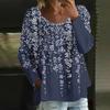 Женский повседневный модный свободный топ с круглым вырезом и цветочным принтом, с длинным рукавом