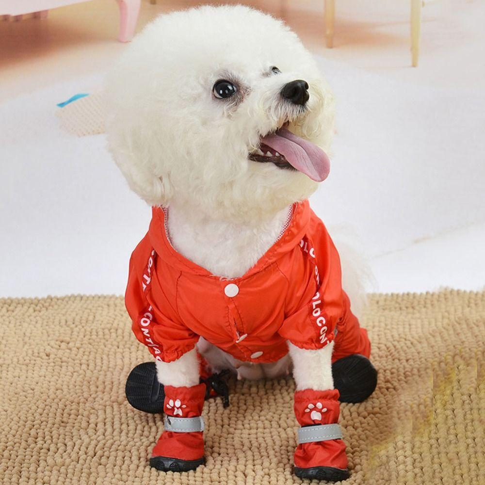 4pcs/set Anti-slip Pet Dog Shoes Waterproof Pet Rain Shoes Adorable Puppy Booties Small Medium Dog