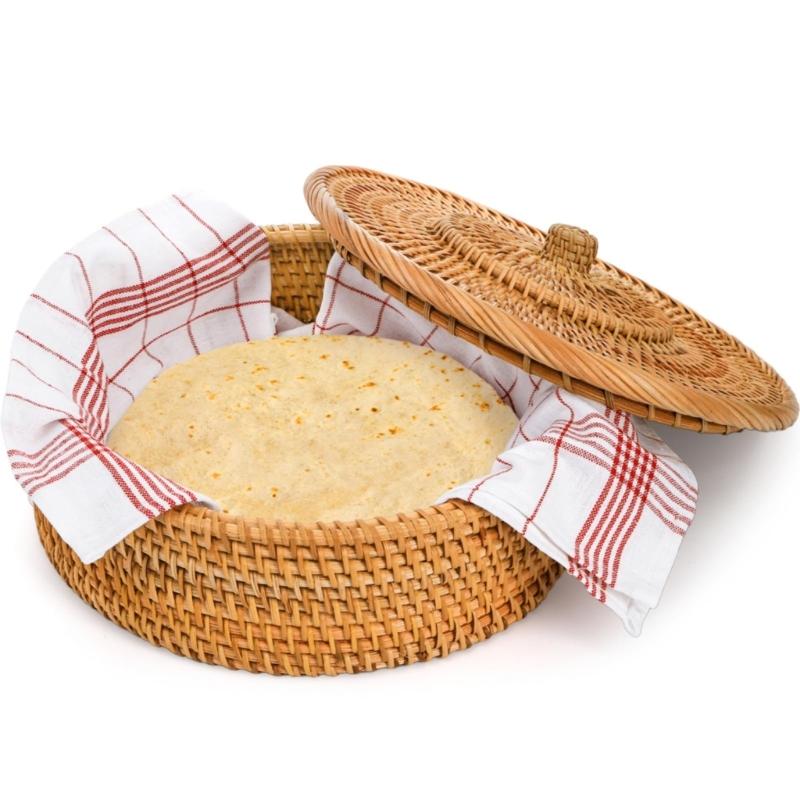 Rural Style Flatbread Serving Tray With Cloth Insert Holds Up To 15 divisions Of Flatbread Or Waffles