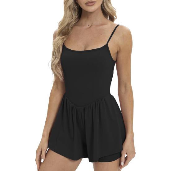 Женское теннисное платье без рукавов, летние плиссированные мини-платья для занятий йогой со вшитыми шортами, спортивный комбинезон на тонких бретельках, короткий сарафан