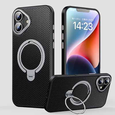 Тонкий жесткий чехол с текстурой из углеродного волокна для iPhone 16 Pro Max 15 Pro 14 13 12 для противоударного гибридного ПК с металлическим кронштейном и магнитным чехлом для телефона MagSafe