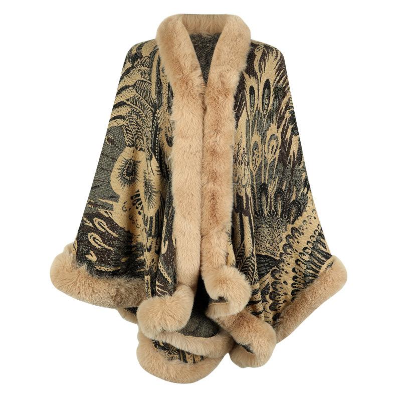 QICED Осень-зима Павлин Цветок Вязаная накидка Женская утолщенная термошаль