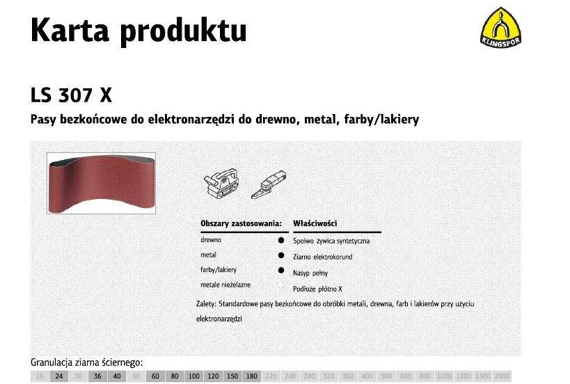 Klingspor Pasy Bezkońcowe Do Elektronarzędzi Ls307X 75Mm X 457Mm Gr.100 10Szt.