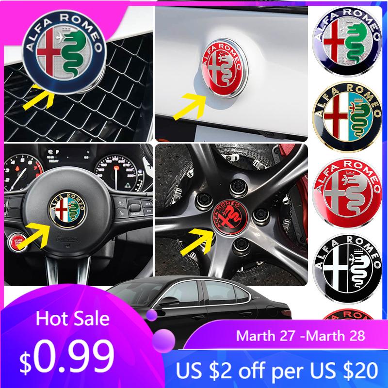 For Alfa Romeo 2026 Hot Sticker Car Hood Front Rear Trunk Steering Wheel hub sticker Emblem Badge For Alfa Romeo 159 147 Giuliet