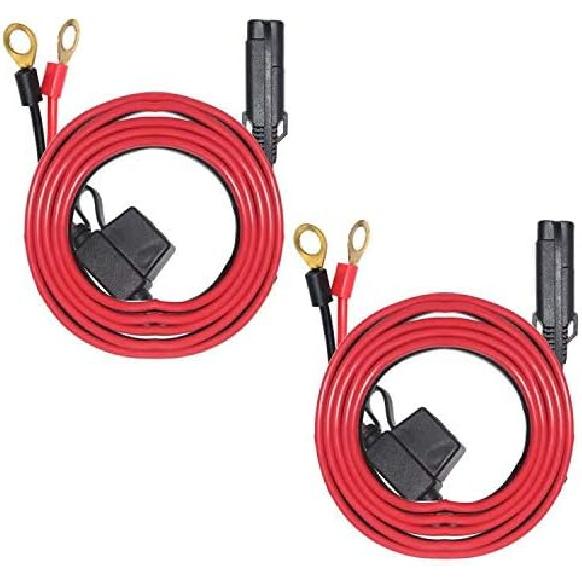 [5 PACK] 2FT Motorcycle Battery Charger Cord, Sae To O Ring Terminal Quick Disconnect Assembly Extension Cable, Sae 2Pin Wire Harness Reverse