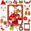 Merry Christmas Photo Booth Prop Frame Cute Santa Claus Xmas Tree Elk Paper Photo Props Xmas Family Holiday New Year Decoration