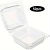 50-Pack Clear Hinged Takeout Containers - Secure, Disposable Boxes for Cakes, Salads, & More - Versatile Home and Catering Use