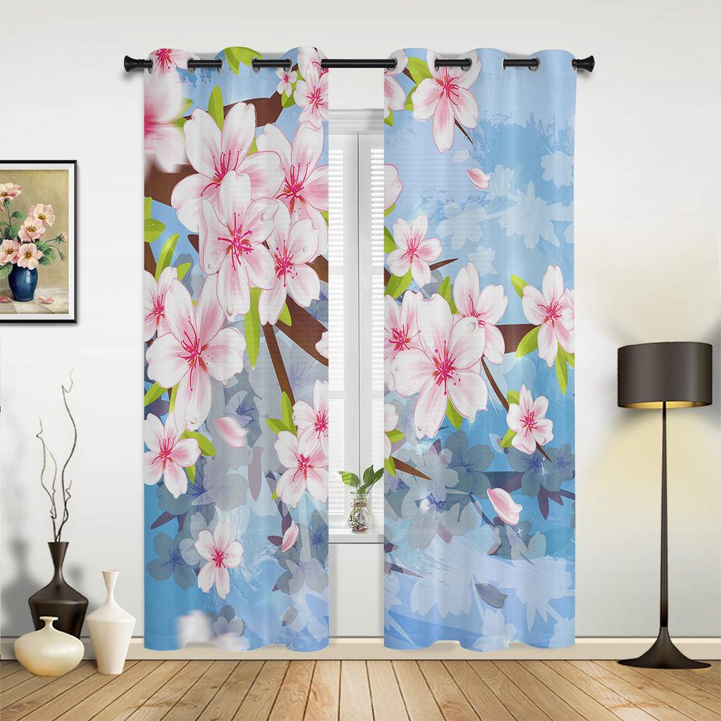 Pink Flowers Orchid Branches Curtains for Bedroom Living Room Drapes Kitchen Children's Room Window Curtain Modern Home Decor