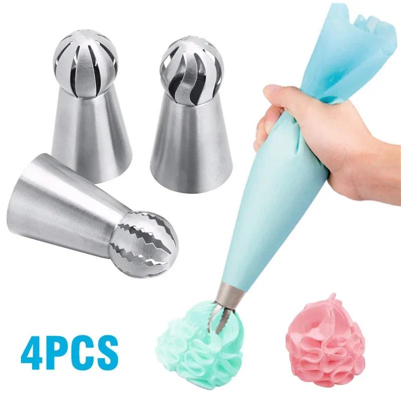 3pcs Silicone Kitchen Accessories Icing Piping Cream Pastry Bag + 3 Stainless Steel Nozzle Set DIY Cake Decorating Tips Set Tool