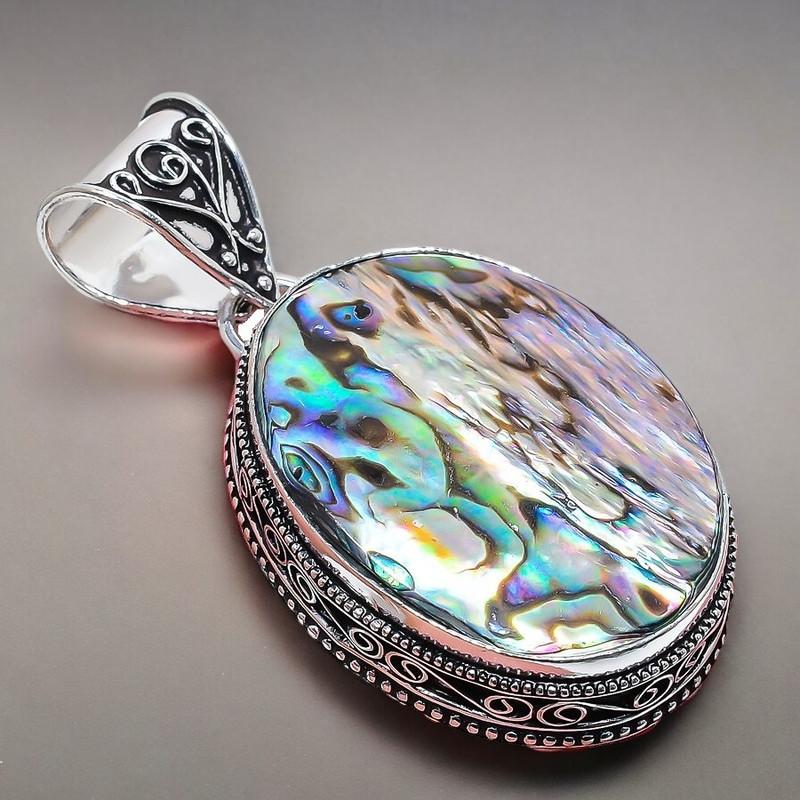 Подвеска из серебра 925 пробы с драгоценным камнем в виде ракушки абалон 2,17 дюйма AH-876
