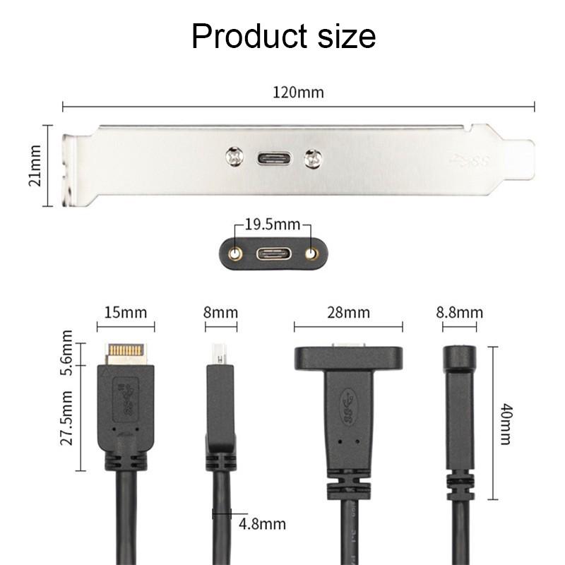 RGEEK 50cm USB 3.1 Front Panel Header Type-E To USB-C Type C Female Connector Extension Wire Cable +Panel Mount Screw
