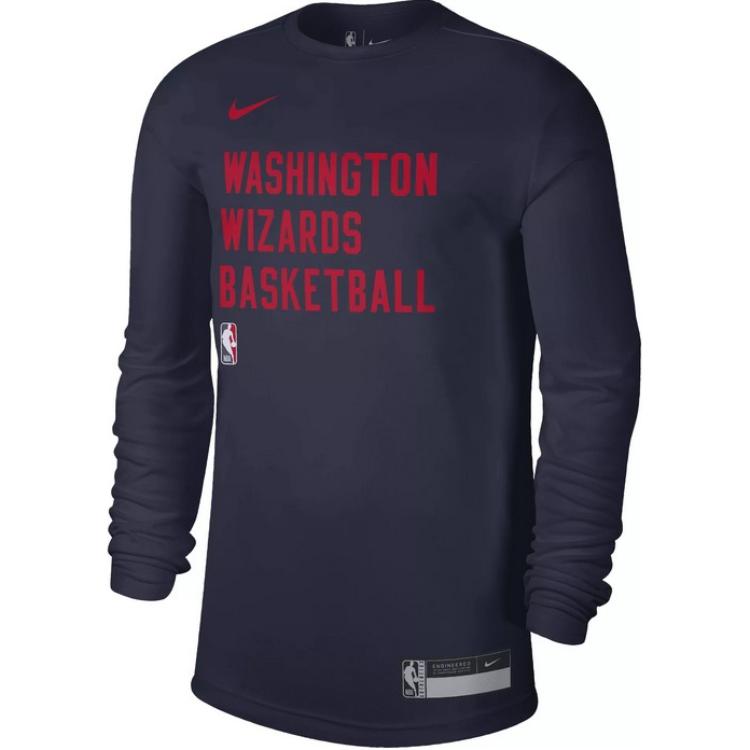 Nike Washington Wizards Letter Logo Print Crew Neck Long Sleeve Basketball Shirt Men Tops Blue FD9969-419