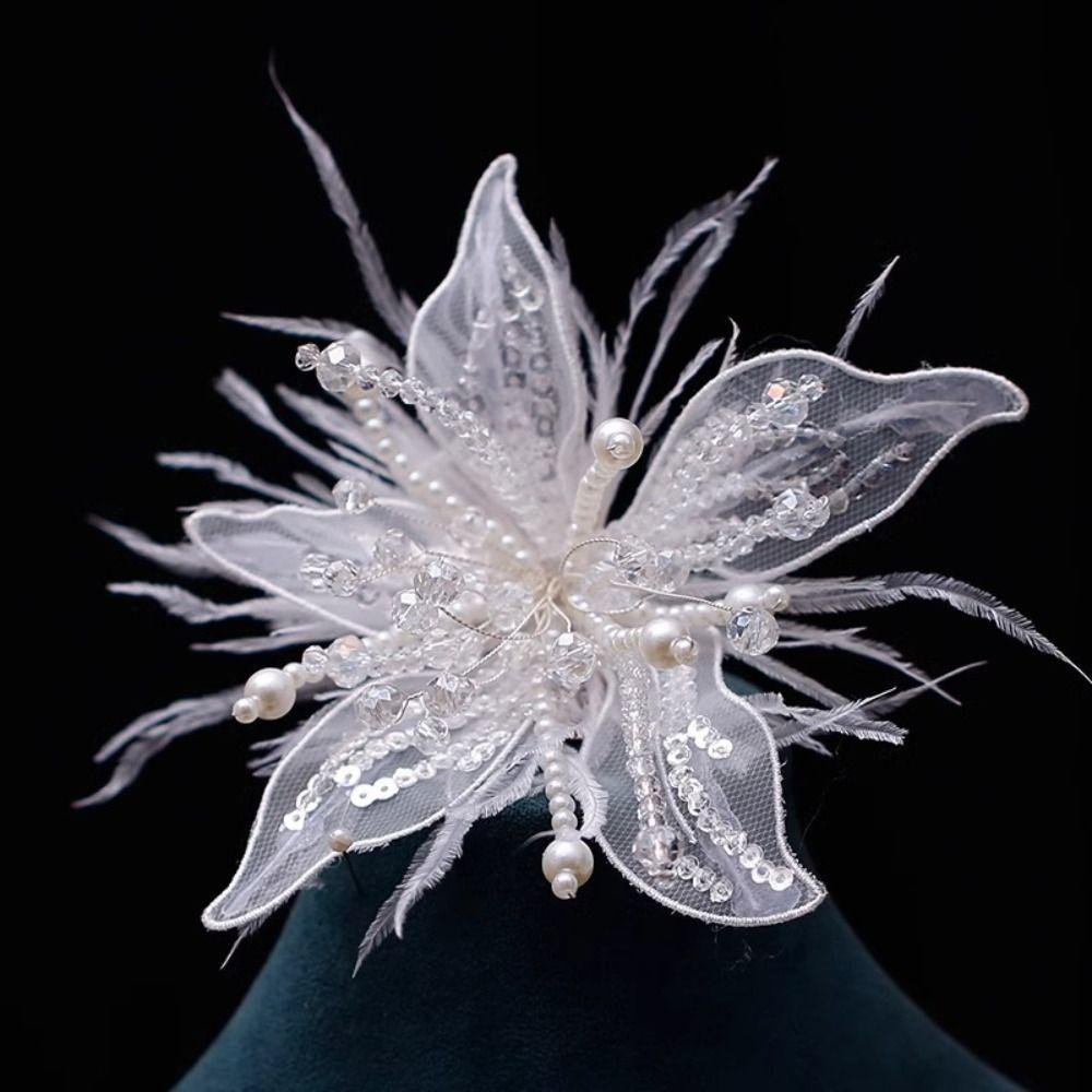 Кристальный Цветок 3D Цветок из Органзы Патч Патч с Вышивкой Пером Жемчугом Украшение для Платья