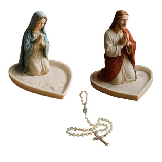 Virgin Mary Rosary Holder Resin Mary or Jesus Figurine Jewelry Dish Our Lady Prayer Rosary Dish Religious Gift Catholic Decor for Personal Devotional