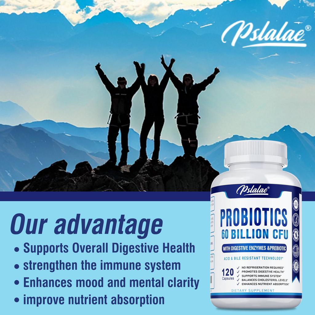 Pslalae - 60 billion CFU Probiotic Dietary Supplement - Organic Prebiotics and Digestive Enzymes - Digestive Health