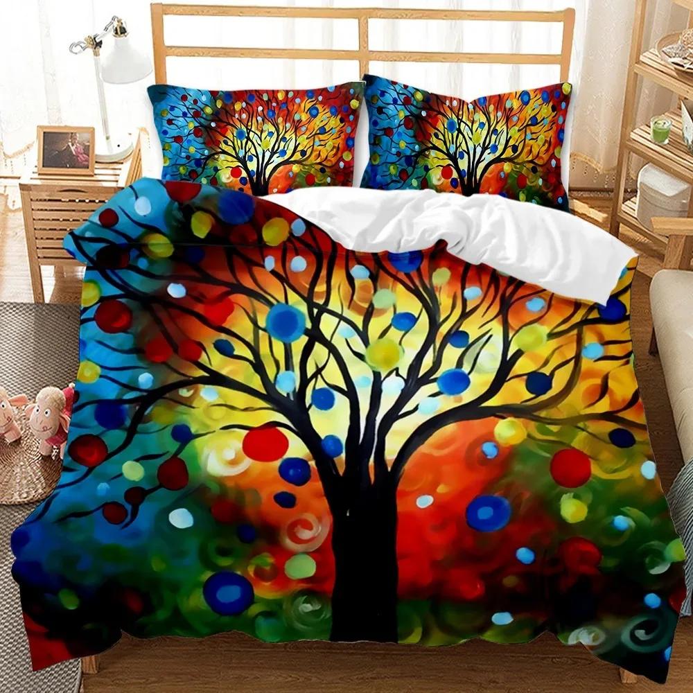 Nature Duvet Cover Psychedelic Tree of Life Gothic Background King Polyester Bedding Set Digital Print