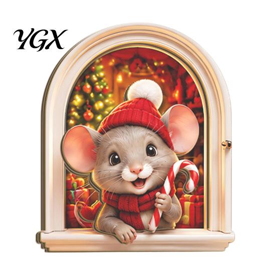 Christmas Gift for Home Arch Wooden Fridge Magnet Set, Holiday Window Frame Magnetic Decor Refrigerator Metal Surface, Festive Party