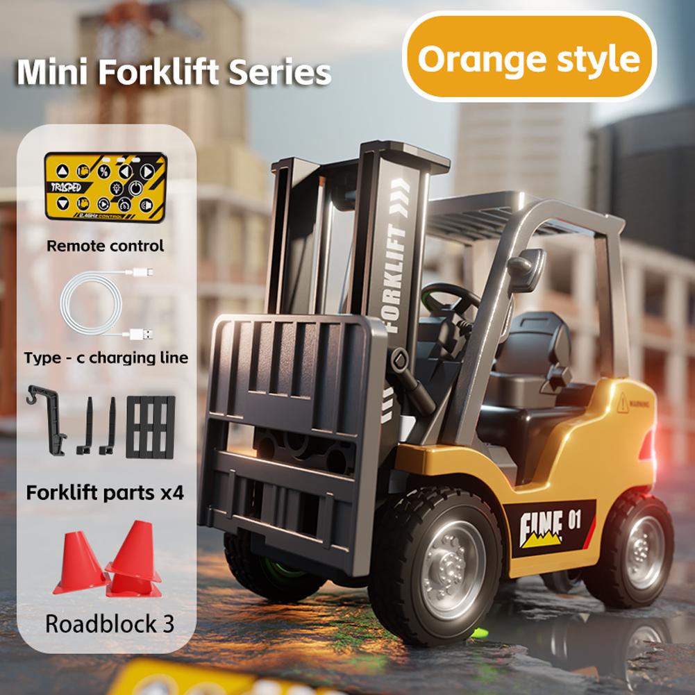1/64 Alloy Forklift Truck Remote Controll Liftable Engineering Vehicle Tabletop Model Toys Collection Gift For Boys