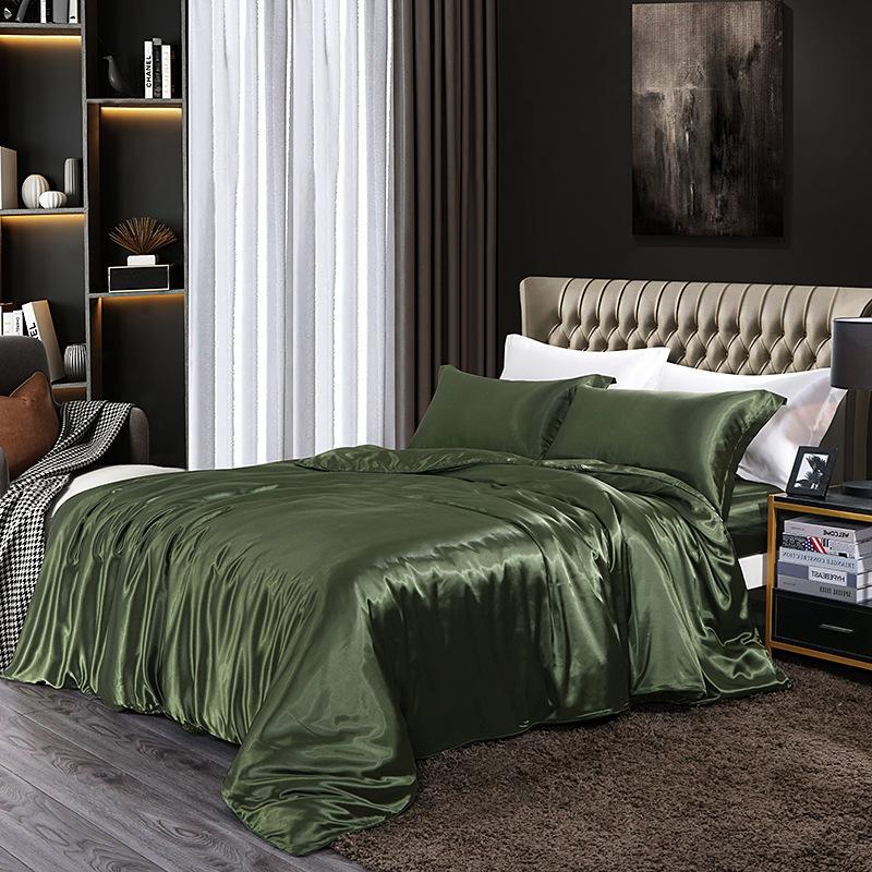 European Solid Color Mulberry Silk Bedding Sets Ice Silk Satin Cooling Bedclothes High Quality Skin-Friendly Smooth Duvet Kit
