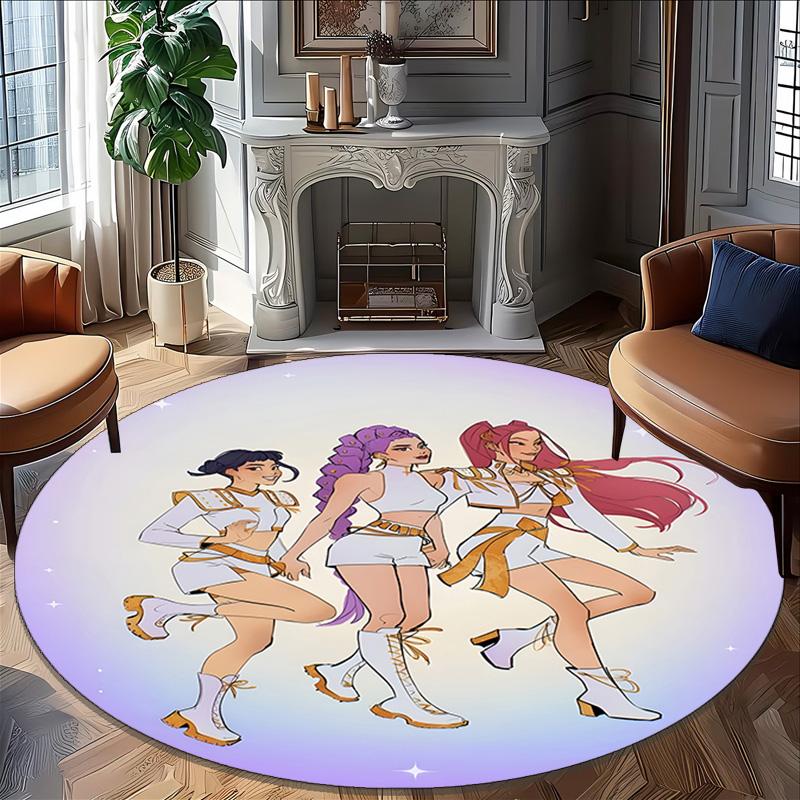 1pc KPop Demon Hunters2 Design Printed Area Round Carpet for Bedroom Living Room Home Decor Rugs Mat Non Slip Mat Rug for Bedside