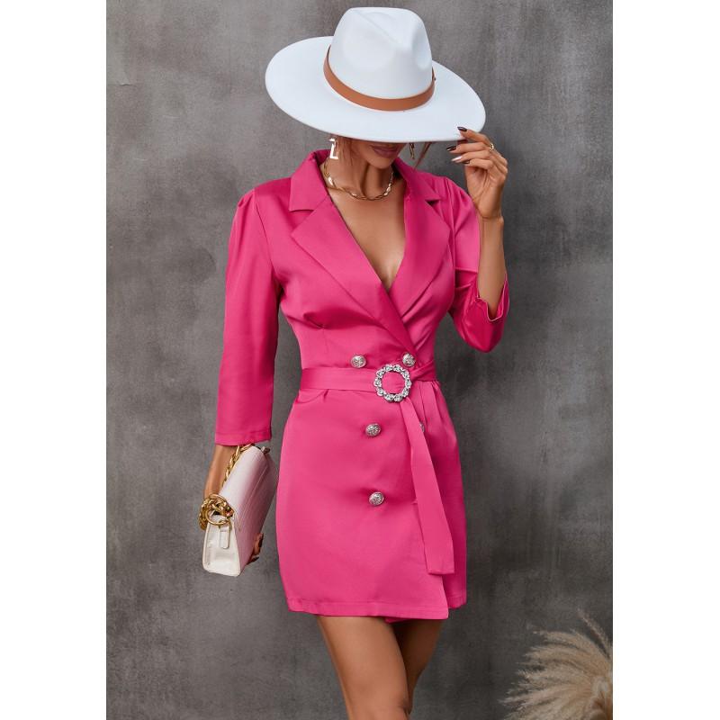 Womens 3/4 Sleeve Blazer Dress Solid Color V Neck Mid Waist Mini