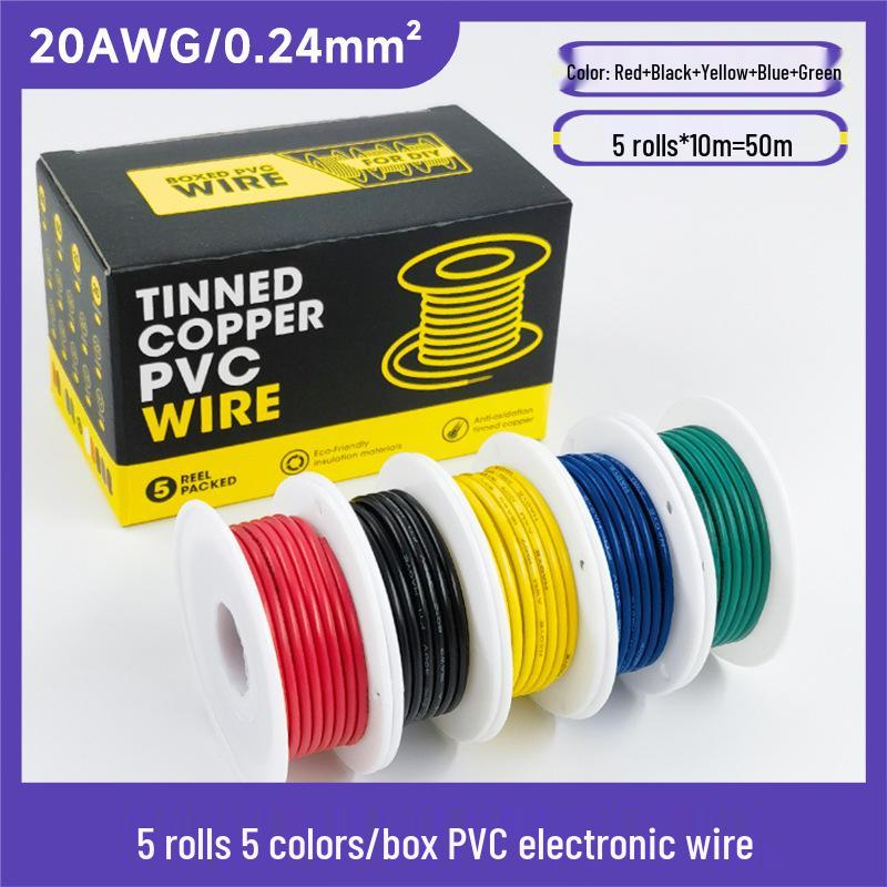 5 рулонов ПВХ электронного провода, 5 цветов, луженая медная жила 16-30 AWG, термостойкий