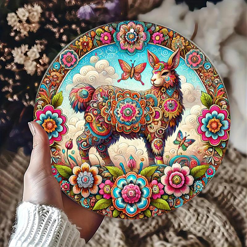 2D плоский 20*20 см 1 шт. яркие цветные верблюды, бабочки и цветы, приветственный дверной знак, декор, яркий цветочный и животный дизайн, круглый деревянный орнамент, идеальный