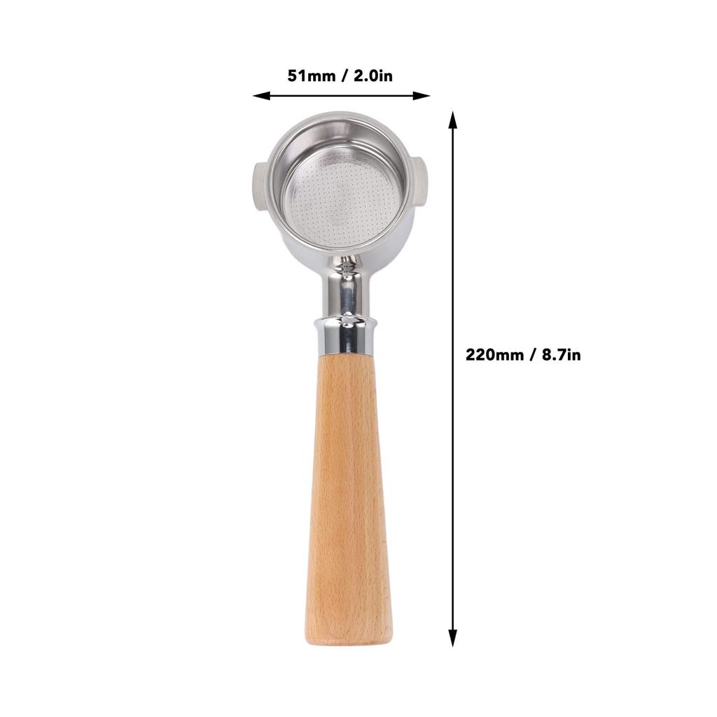 51мм Бездонный Портафильтр для Кофе, Удобная Ручка, 51мм Портафильтр с Двумя Ушками, Безопасно Снимаемый, Нержавеющая Сталь 304, EC0310 (А2 Бук)