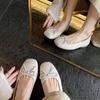 Cowhide Version~ French Bow Leather Ballet Shoes Women's Small Heel Single Shoes Mary Jane Ballet Flat Shoes Low Heel