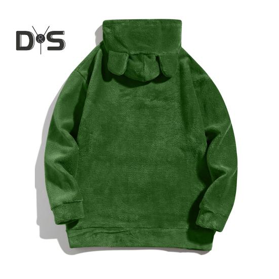 Зимняя мужская толстовка с капюшоном с декором в виде мультяшных ушей, двусторонний бархат с большим передним карманом, свободный длинный рукав, термотоп с эластичными манжетами, повседневная, на каждый день