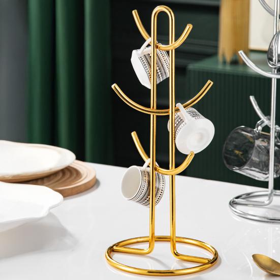 Металлическая подставка-держатель для чашек, 6 крючков, держатель для кофейных кружек, высокая грузоподъемность, подставка-дерево для чашек, органайзер для демонстрации чашек, для кухонной столешницы