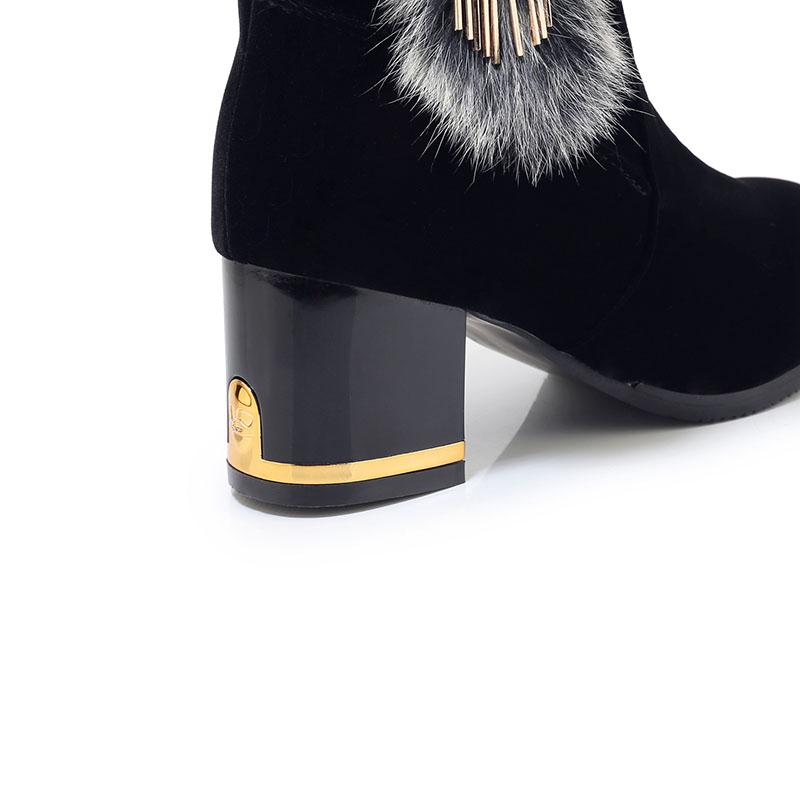 Женские короткие сапоги на высоком каблуке, новинка осени и зимы, однотонные, толстый каблук, большие размеры, плюшевые короткие сапоги