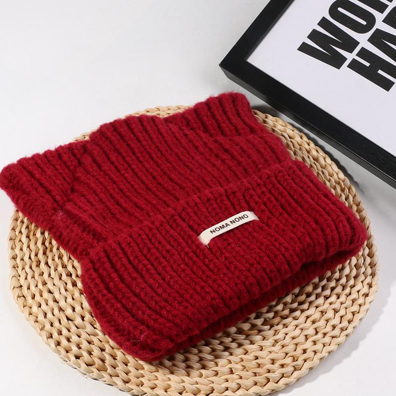 Japanese Cat Ear Wool Hat for Women In Autumn and Winter Warm Cute Knitted Hat Korean Version Versatile Cold Pullover Cold Hat